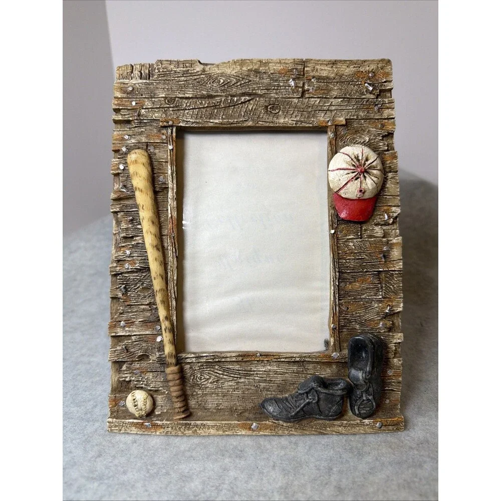 Baseball Picture Frame Faux Wood Resin Vintage Sports Decor 3x5